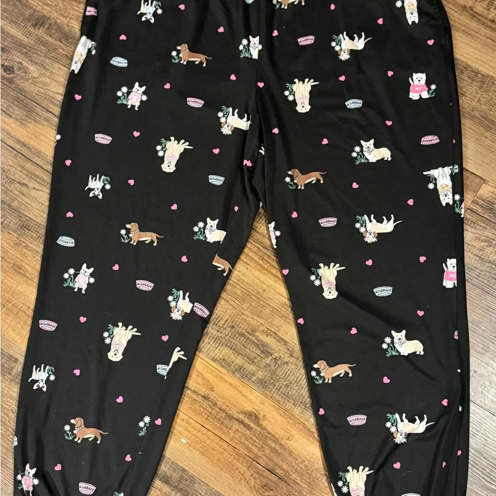 Joy Spun Women’s 2X Sleepwear Pajama Bottoms Joggers Dogs Black Novelty Pockets